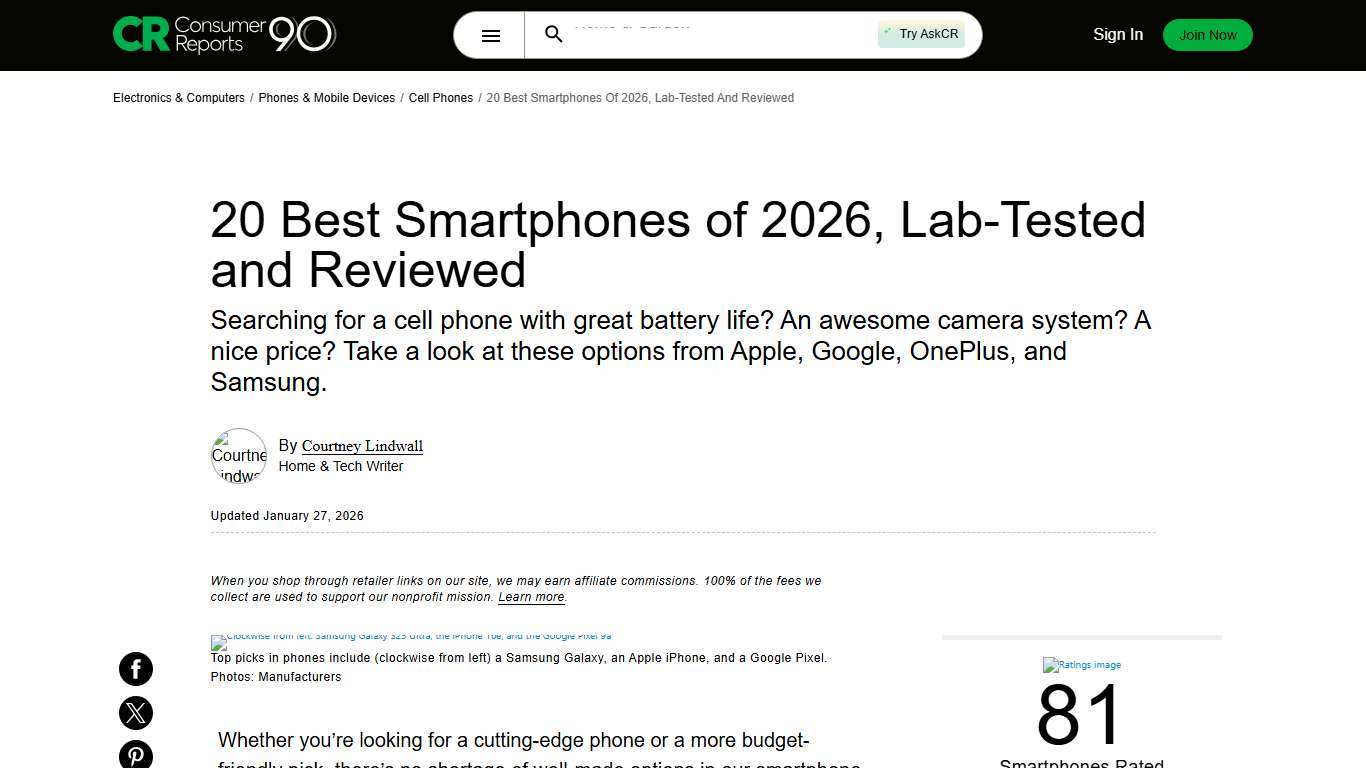 20 Best Smartphones of 2026, Lab-Tested and Reviewed - Consumer Reports